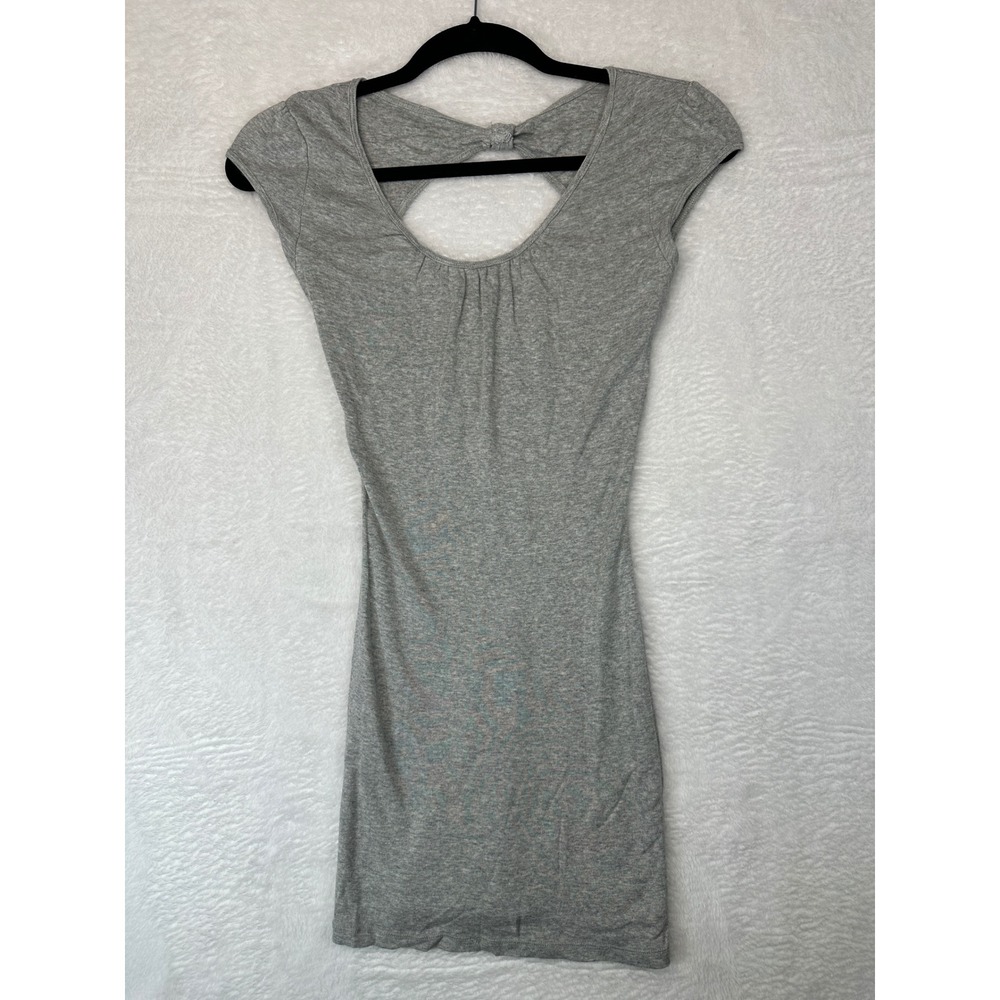 Express Sexy Basic Tee Women XS Gray Open Back Twist Detail Cap Sleeve